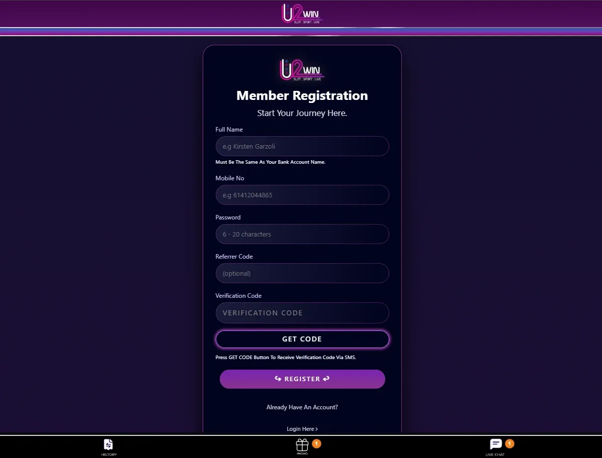 U2Win Casino sign up